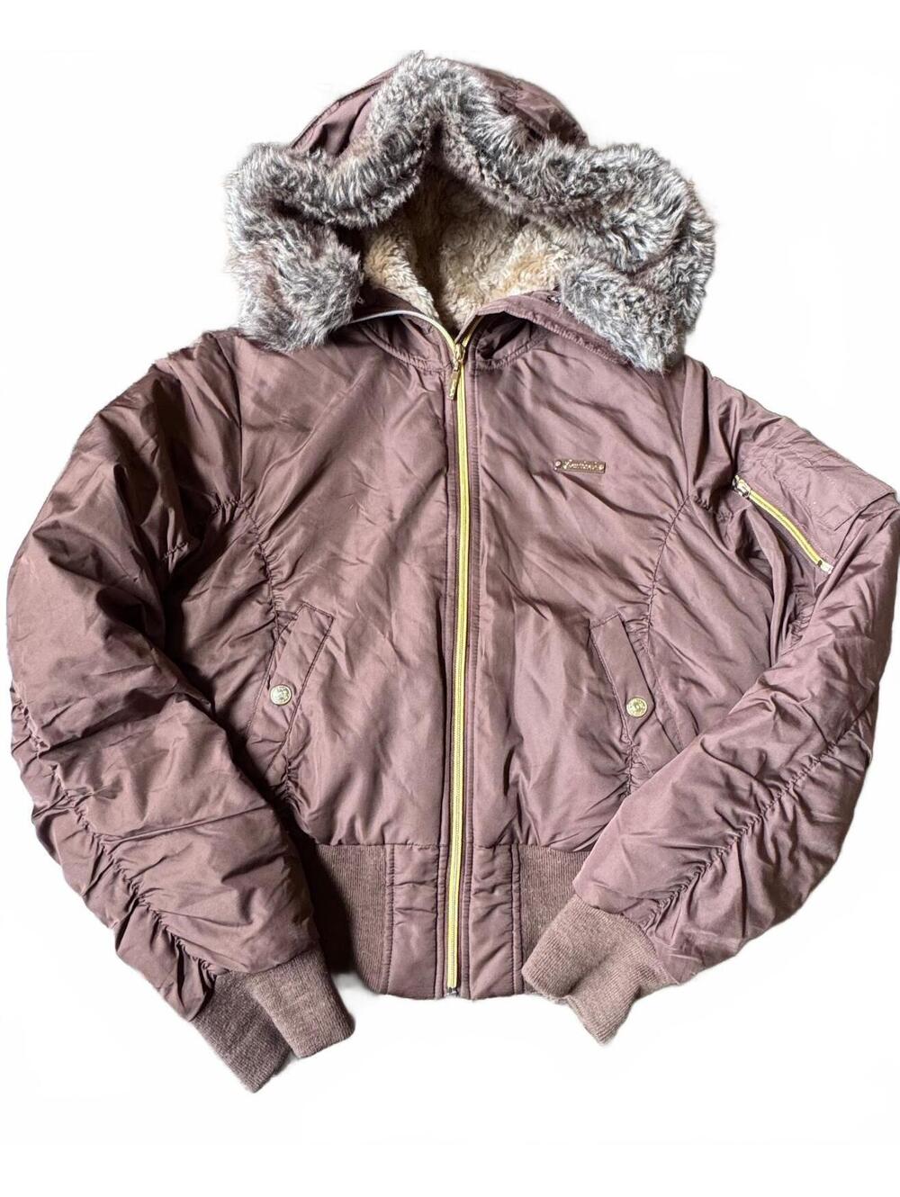 Vintage Y2K Southpole Brown Puffer Bomber/Faux Fur Hood